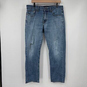 Lucky Brand Vintage Straight Jeans Mens 34 s 30 Blue Distressed Relaxed Dark Was